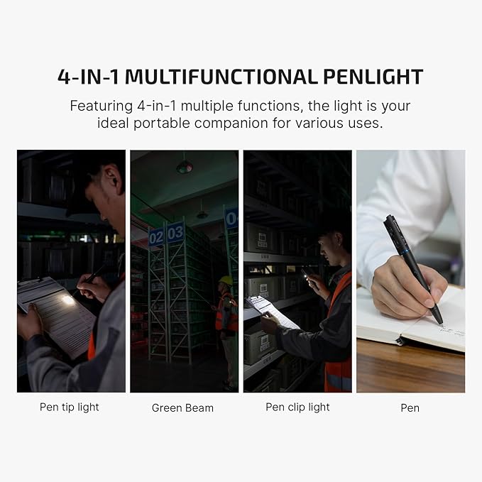 OLIGHT O'Pen 3 EDC Pen Light,120 Lumens with Green Beam, Red and White, USB-C Rechargeable LED Flashlight for Office, Writing, Presentation, Outdoor Uses, Professional Business Gift(Black)