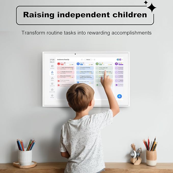 Digital Calendar, 15.6 Inch Wall Planner Electronic Calendar&Chore Chart,1080P Full HD Interactive Touchscreen Smart Touchscreen Interactive Display for Family Schedules – Wall Mount Included, Great for Organizing Your 2026 White
