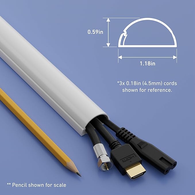 D-Line 31.4in TV Cord Hider, Patented Half Round Cable Cover, Hide Wall Mount TV Wires, Hinged One-Piece Cable Concealer, Adhesive, Decorative Raceway - 2X 1.18in W x 0.59in H x 15.7in L - White