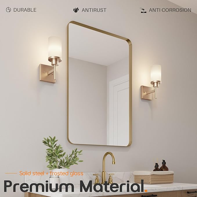 AONEON Vanity Lighting Fixtures with White Frosted Glass Champagne Bronze Wall Lamp Over Bathroom Mirror for Bedroom, Living Room, Washroom Porch T001CPG-L1