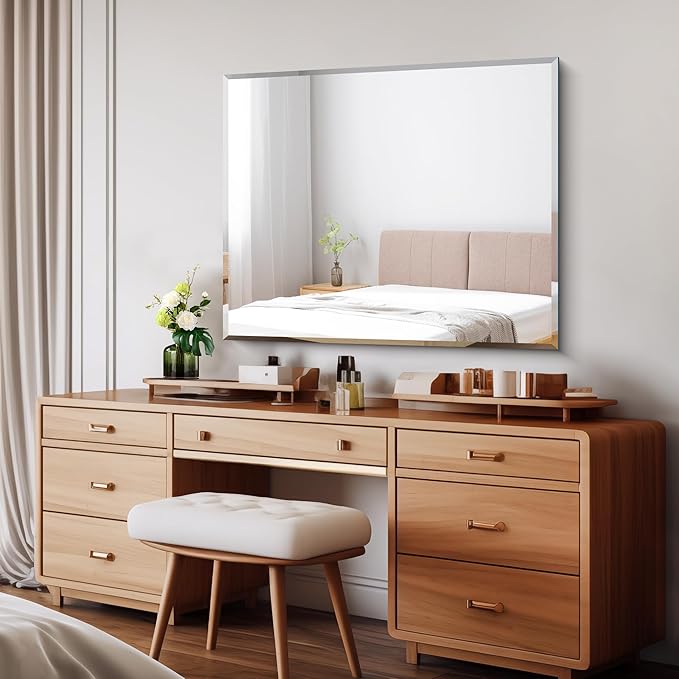 CILIBER Beveled Mirror, 30x36 Inch Bathroom Mirrors for Wall Unframed, Upgraded Shatterproof Frameless Vanity Mirror Over Sink with Beveled Edge for Bathroom, Bedroom, Living Room and Entryway