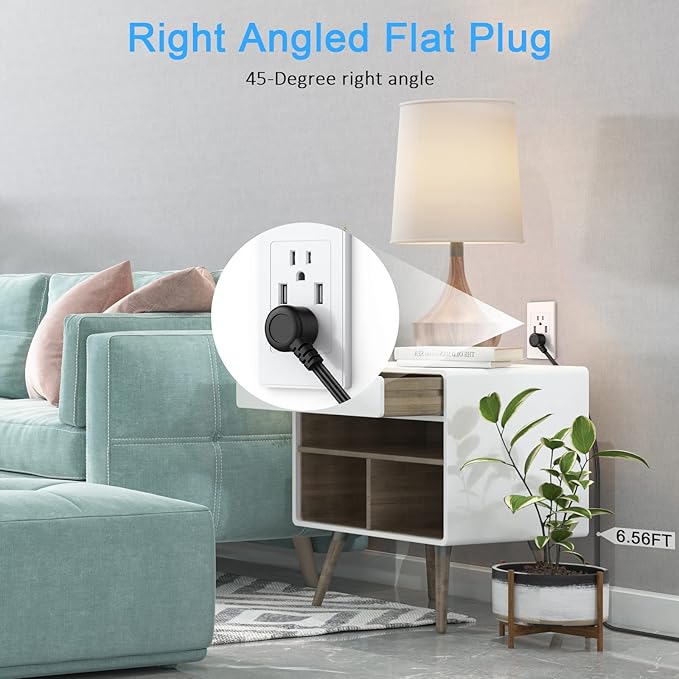 Recessed Power Strip, Furniture Plug in 3 Outlets & Fast Charging 20W PD USB-C Port & 18W/3A QC3.0 USB-A Ports Drawer Outlet with 10 FT Flat Extension Cord, Desk Grommet Outlet for Table Top Black