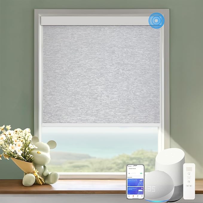 COOLWINDS Motorized Blinds with Remote Cordless Automatic Motorized Shades Custom Blinds for Windows Smart Curtains Compatible with Alexa Google Home(Blackout Jacquard Grey,W41 x H72in)