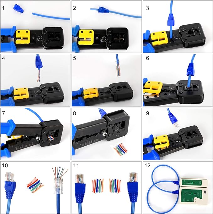 RJ45 Crimp Tool Kit Pass Thru Cat5 Cat5e Cat6 RJ45 Crimping Tool - Image 4