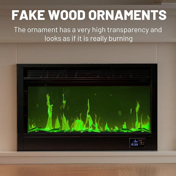 Electric Fireplace Wall Fireplace Recessed 3 Log Flame Colors Electric Fireplace Synthetic Resin Decoration Transparent Logs Flame for 68 inch Indoor Electric Fireplaces 7Pieces