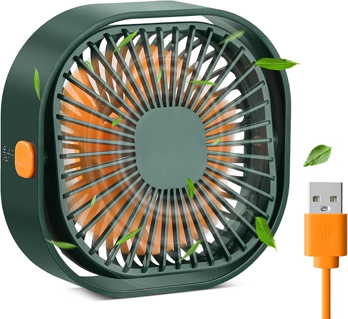RJVW 4 Inch Small USB Desk Fan, 3-Speed Portable & 360°Rotatable Mini Cooling Fan, USB-Powered Desktop Fan for Home Office Bedroom Dorm Indoor Outdoor Summer Gift