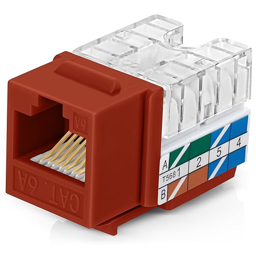 Everest 90° Angled RJ45 Cat6A Keystone Jacks 10-Pack in Orange by EverestMediaSolutions