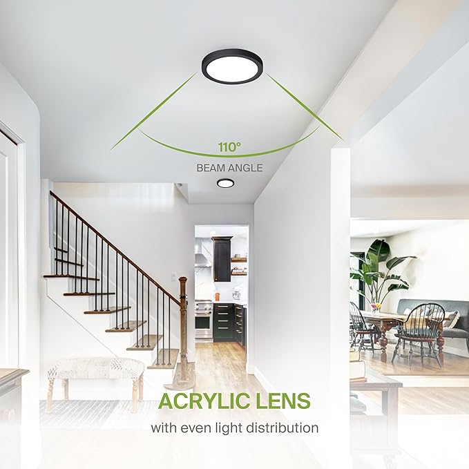 ASD LED 7" Round Flush Mount Ceiling Light Fixture, Low Profile Surface Lighting | 5CCT, Dimmable, Ultra-Thin, ETL Listed | 15W 1260LM 2700-6000K 120V | Kitchen, Bedroom, Hallway Lamp | Black, 6 Pack
