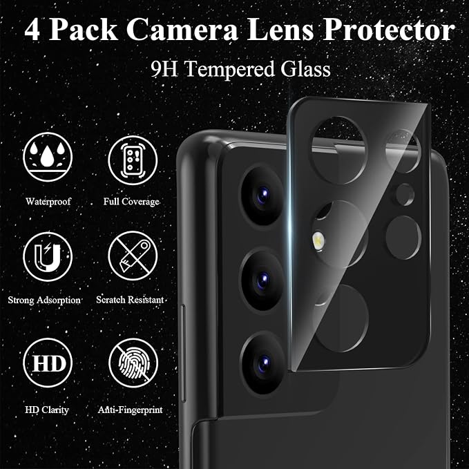 4 Pack Camera Lens Protector for Galaxy S21 Ultra, 9H Tempered Glass Camera - Image 3