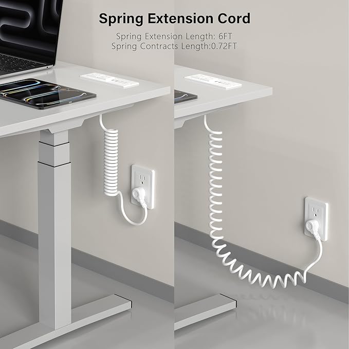 Recessed Power Strip USB C 65W Fast Charging Station,in Drawer Outlet,Furniture Flush Mount for Desktop,Workspace Essential Desk Outlet (White, 6FT)