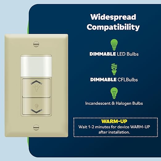 TOPGREENER Motion Sensor Light Switch Dimmer, Electronic Dimmer with PIR Motion Sensor, Occupancy & Vacancy Modes, 150W LED/CFL, Single-Pole, UL Listed, TDODS5-120-I, Ivory