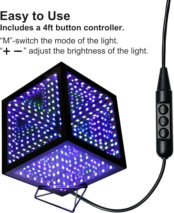 Heepulor Infinity Hyper Cube LED Light LED Controller with Stand & Controller, Built-in 10 Mode Children Lamp - Cool & Creative Multicolor Decorative Mirror Art Desk Night Light (4Inchs Without APP)