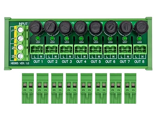 DIN Rail Mount AC 24-250V 8 Channel Pluggable Side Wiring Terminal Block Power Distribution Fuse Module, HCDC HD065RT