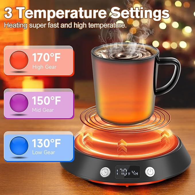 Kepwam Coffee Mug Warmer - 55W Electric Coffee Warmer for Desk 3 Temp Settings & 2-9 Timer Smart Cup Warmer for Desk Candle Warmer Plate with LED Lights Beverage Tea Milk Warmer for Home & Office