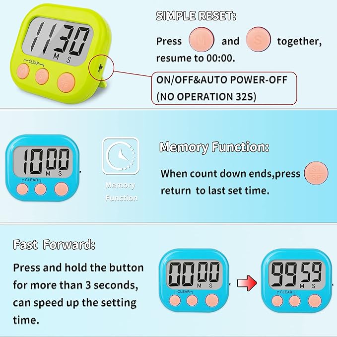 Classroom Timers for Teachers Kids Large Magnetic Digital Timer Teacher Supplies 2 Pack-Blue Green