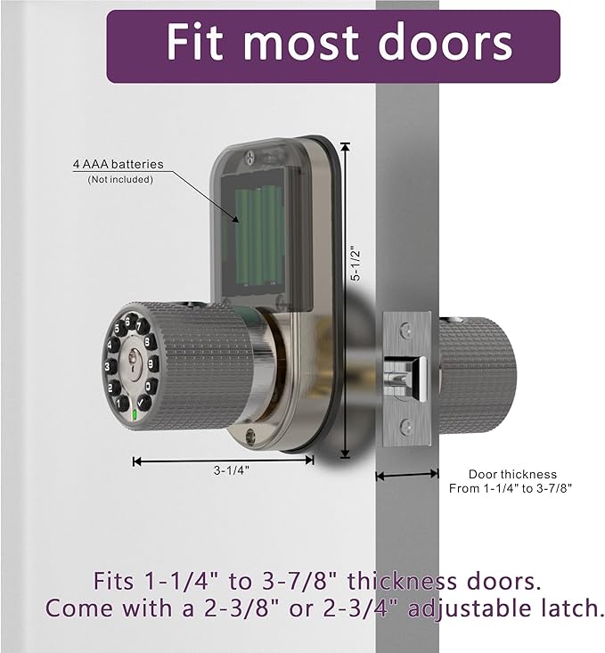 BOTHSTAR Double Sided Keyless Door Knob Lock with Fingerprint and Keypad, Smart Doorknob with Dual Cylinders for Exterior or Interior Door(Double Sided Fingerprint Satin Nickel)