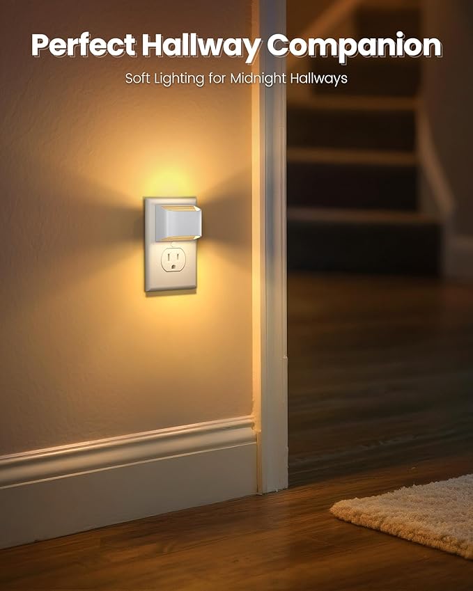 NIORSUN Plug in Night Light, Auto Brightness Sensor Night Light, 3000K Warm White, Ultra-Slim Wall Light for Hallway Bathroom Bedroom Stairs, White, 6 Pack
