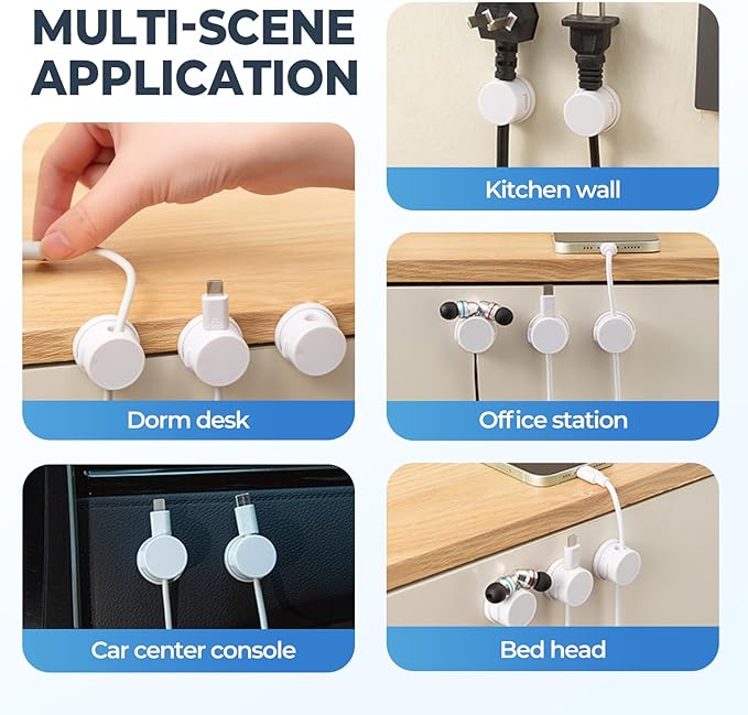 Cord Organizer Holder, Cable Management Cord Holder Organizer, Under Desk Cord Hider, for Home Office Desk Phone Car Wall Desktop Nightstand (Black-6PCS)