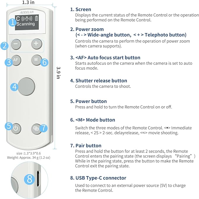 AODELAN Rechargeable Wireless Shutter Release - Image 5