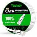 Yauhody CAT 6 Ethernet Cable 82ft White, High Speed Solid Flat CAT6 Gigabit by Yauhody