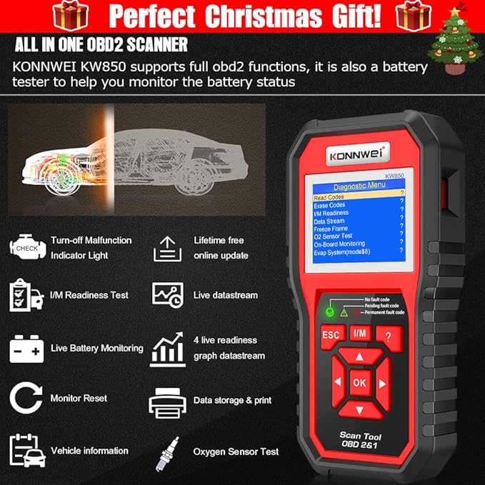 KONNWEI KW850 Professional OBD2 Scanner Auto Code Reader Diagnostic Check Engine Light Scan Tool for OBD II Cars After 1996(Original)