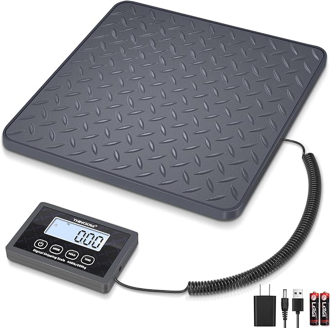 THINKSCALE Shipping Postal Scale with Integrated One-Piece Platform, 10g High Accuracy 440lb Capacity for Packages, Small Business & Warehouse, Battery & AC Adapter Included