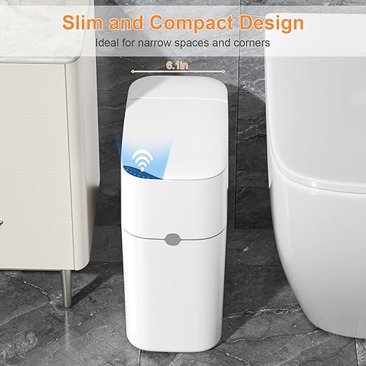 MUEE Automatic Motion Sensor Bathroom Trash Can with Lid, 3 Gallon Smart Garbage Can, Touchless Trash Can Slim Small Trash Bin Waterproof Waste Basket for Toilet Bedroom Office Kitchen Living Room RV