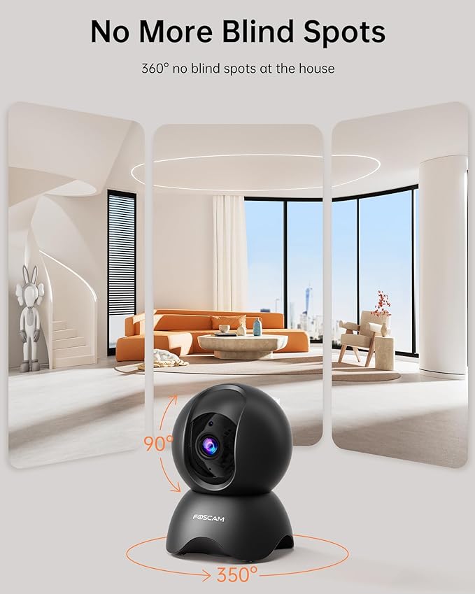 FOSCAM 3K 5MP WiFi Pet Cameras for Home Security, 2.4GHz Indoor Camera Baby Monitor with 360° Pan Tilt, 2-Way Audio, 20X Digital Zoom, Night Vision, AI Human Detection, Cloud & SD Card Storage