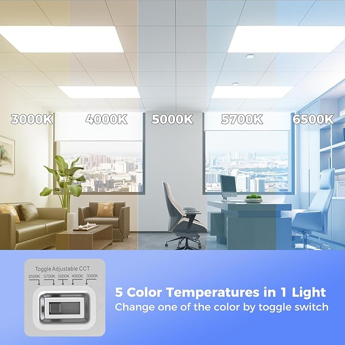 AIKVSXER 12 Pack 2x4 LED Flat Panel Light, 9100LM Bright Office Kitchen Ceiling Light Fixtures,Dimmable Flush Mount Ceiling Light Panel,Switchable 3000K/4000K/5000K/5700K/6500K, 30W/40W/50W/60W/70W