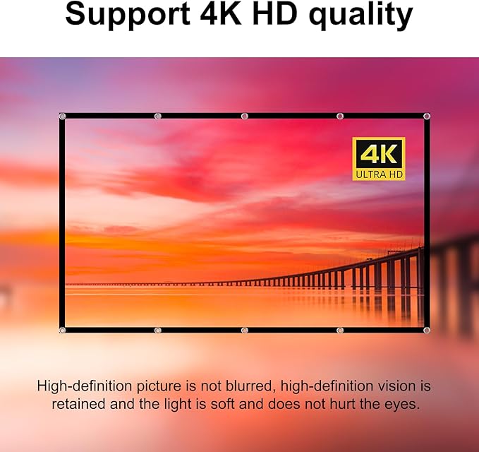 TOWOND Projector Screen 100 inch Projection Screen Indoor Outdoor Washable Anti-Crease 16:9 HD Rear Front Movies Screen for Home Theater Office