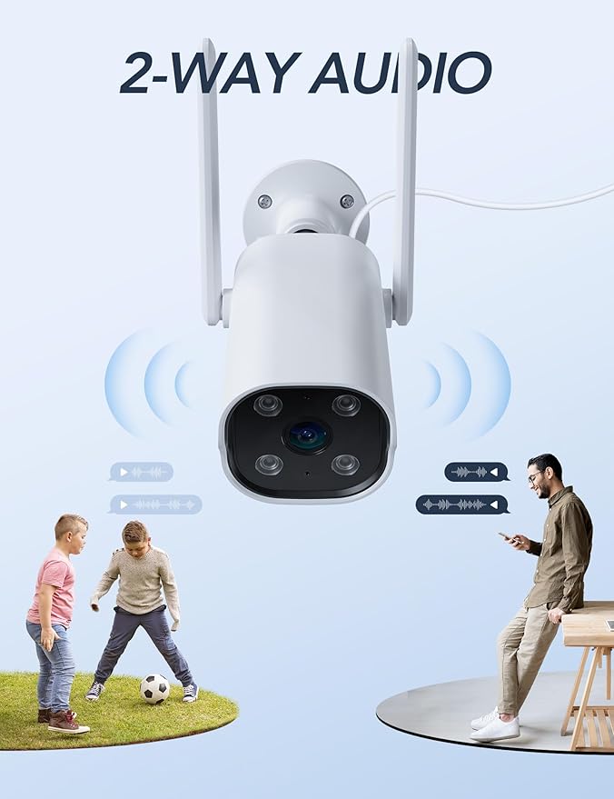 GNCC Outdoor Camera, 2K Cameras for Home Security Outside, Home Security Cameras, Motion Detection, Color Night Vision, 24/7 Recording, 2 Way Audio, Waterproof, Cloud & Local, Plug-in, APP Control