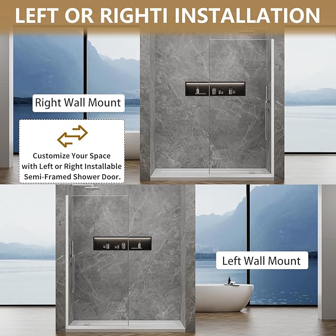 Shower Glass Panel 36" W * 76" H, Semi-Framed Glass Screen, Single Panel, 3/8" (10mm) Tempered Glasss, Shower Wall Panels, Fixed Screen for Bathroom - Bright Chrome
