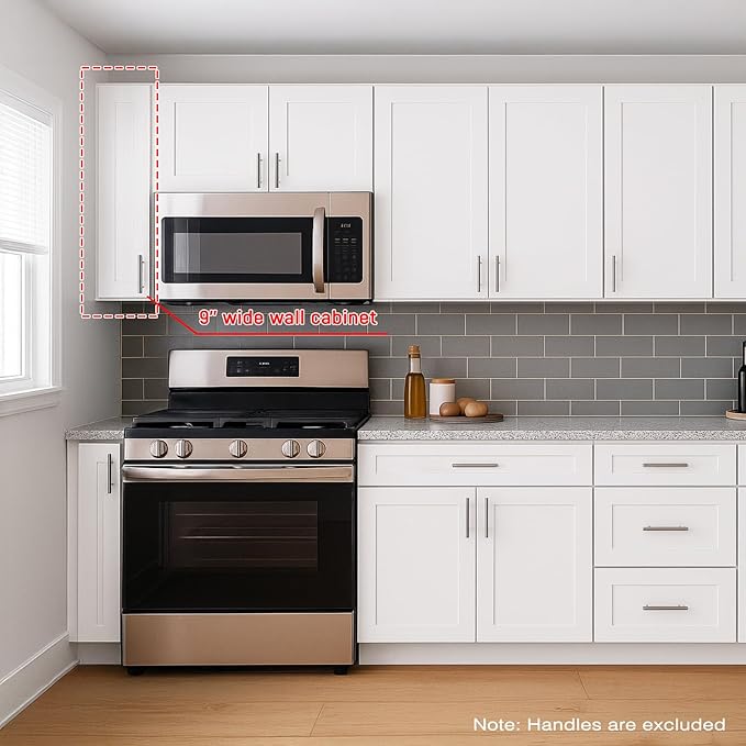 Wall Kitchen Cabinets, RTA Cabinets, White Shaker Cabinet, Wall Mounted, RTA Upper Cabinet, Modern for Kitchen and Bathroom with Door (White, 09" W x 36" H x 12" D)