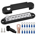 1/4" Stud Power Distribution Block Bus Bar with 12 x #8 Screws, Ampper 5.3" 12V 150A Marine BusBar Battery Distribution Block Kit W/Cover for Car Boat Solar (Black)