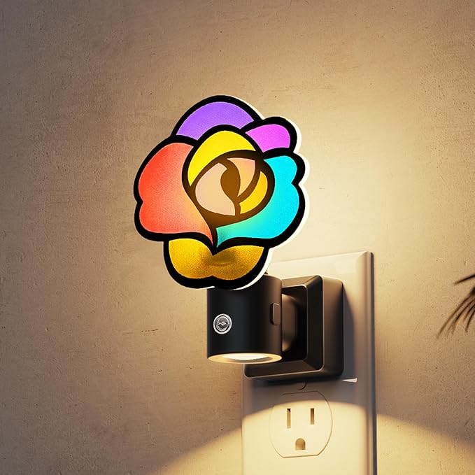 L LOHAS LED Night Lights Plug into Wall, Night Light with Light Sensor, 3000K Soft White, 0-100LM Brightness Adjustable, Acrylic Rose Nightlight for Bathroom Bedroom Hallway