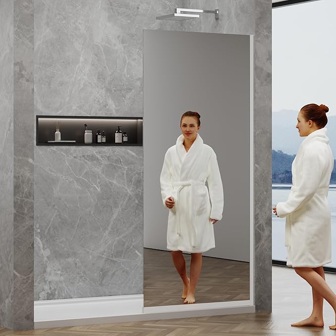 36"x76" Fixed Glass Shower Door, Single Mirror Privacy 3/8"(10mm) Thick Tempered Glass, Frameless Shower Glass Panel, Shower Screen Half Wall for Walk in Shower, Bright Chrome