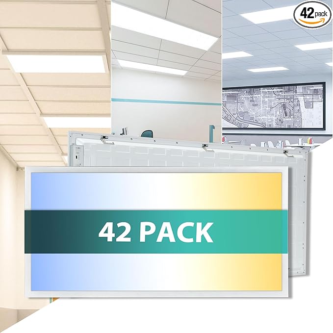 VocgoUU 42-Pack 2x4 LED Flat Panel Light Drop Ceiling, 0-10V Dimmable, 5000K 4000K 3000K Selectable & 50W 40W 30W Switchable, 100-277Vac, ETL & DLC