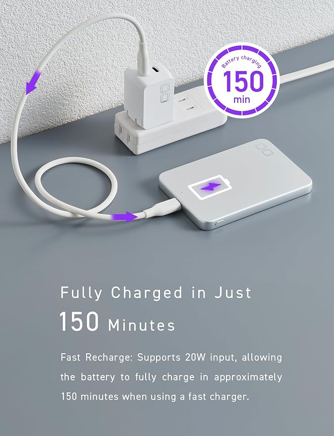 CIO Qi2 Magsafe Charger, 5000mAh Ultra-Slim Magnetic Wireless Charger iPhone, Magsafe Battery Pack, 15W Wireless + 20W USB-C PD iPhone Magnetic Fast SMARTCOBY Slim 5K (Silver, Safety Model)