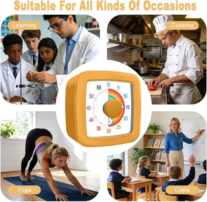 MEPHILIMIA Visual Timer Kids/Adults 60 Minutes Rainbow Countdown Timer Time Management Tool Desk with Large Screen Time Management Tool for Kitchen School Office