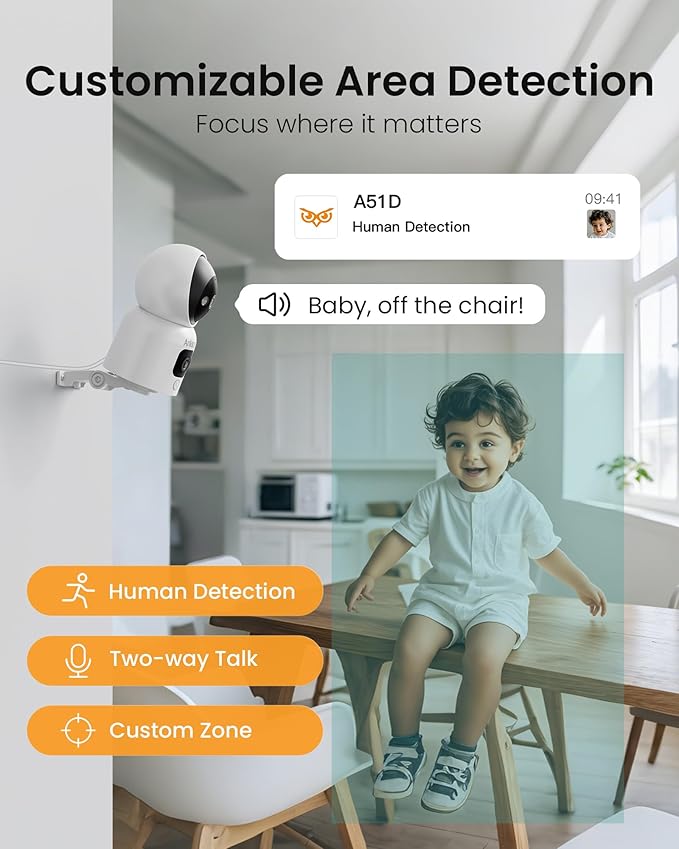 Anlapus 4 x A51D 4MP Dual Lens(2MP+2MP) Indoor Security Camera, Motion Detect, Auto Track, Plug-in, 360° WiFi Pan/Tilt Camera, 2.4GHz WiFi, Two-Way Talk, Light & Siren Alert, Memory Card Not Include