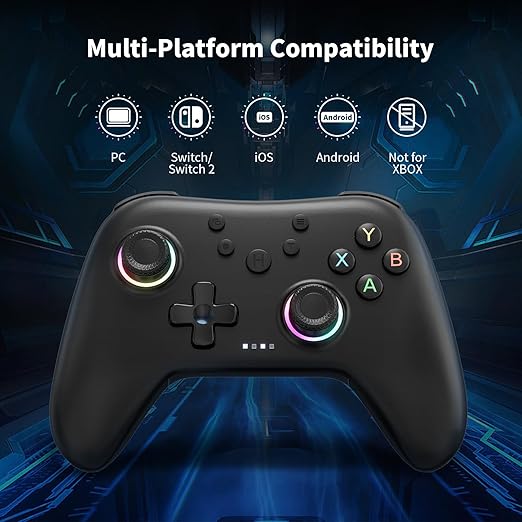 AceGamer Aurora Generation 2.4G Wireless Bluetooth Controller for Windows PC/Android/Switch/iOS/Steam Deck, Hall Joysticks and RGB Light- Upgraded PC Gaming Controller and Back Buttons Lock (Black)