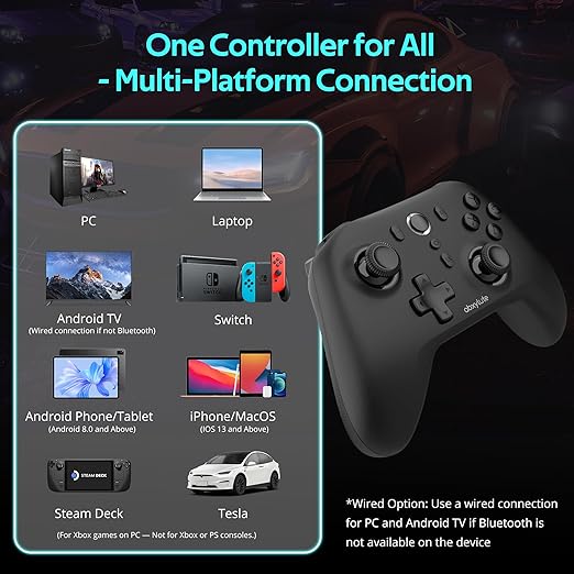 C6 Wireless PC Controller, Bluetooth Game Controller- 1000Hz Polling Rate- Hall Effect Joystick for Windows PC, Nintendo Switch, Switch 2, Steam Deck, Android TV/Mobile, iOS, MAC &Tesla Vibration Turbo