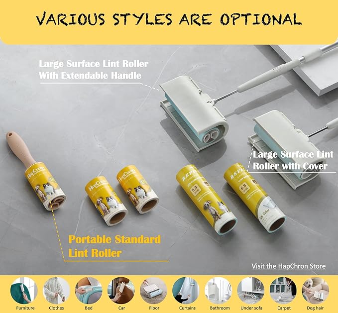 HapChron Lint Rollers Extra Sticky for Pet Hair [800 Sheets/4 Handles], Lint Remover Go Beyond Animal Fur, Dust and Other Dirt, Dog & Cat Hair Remover Rollers for Clothes, Furniture, Carpet, Car