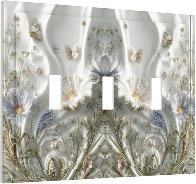 Bvtewkhz Boho Floral Wild Flower 3 Gang Triple Toggle Decorative Light Switch Covers Electrical Faceplate Switch Plates for Bathroom Kitchen Home