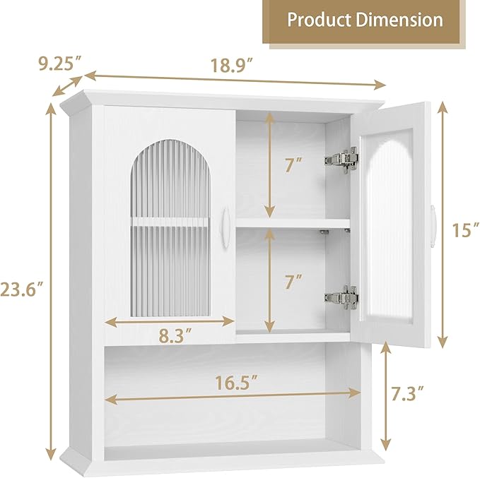 CJL Bathroom Wall Cabinet with Fluted Door, 18.9'' x 23.6'' Medicine Cabinet, Over The Toilet Storage Cabinet, White