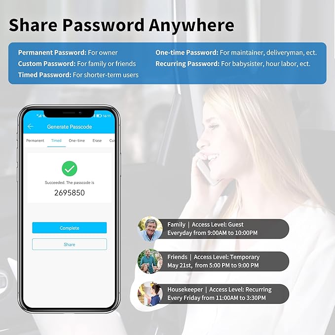 CATCHFACE Smart Fingerprint Lock - WiFi Enabled, Biometric Door Lock with Free App, Share Ekey and IC Card (Matte Black)