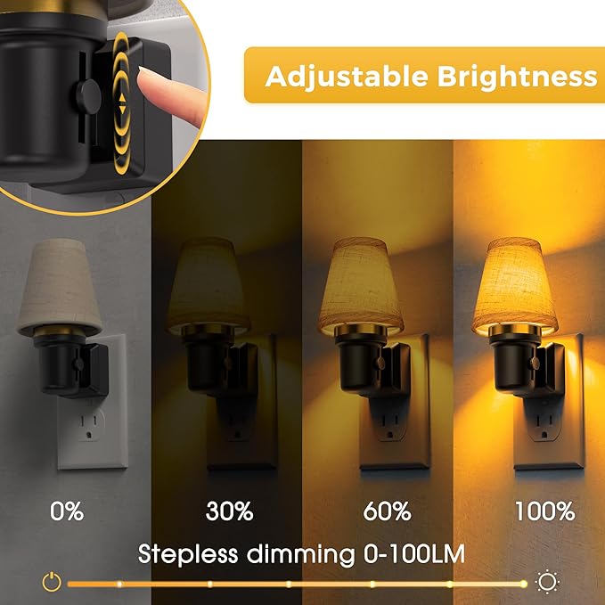 L LOHAS LED Night Lights Plug into Wall, Linen Fabric Round Platform Decor Night Light, Dusk to Dawn Sensor Vintage Nightlight, Amber Warm 0-100LM Dimmable, for Bedroom Living Room Hallway