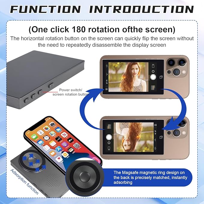 LANBOUY Selfie Screen Back Camera Monitor Phone Vlog Magnetic Selfie Screen Mirroring Vlogging Content Creator Kit for Live Stream Tiktok, Compatible with iPhone
