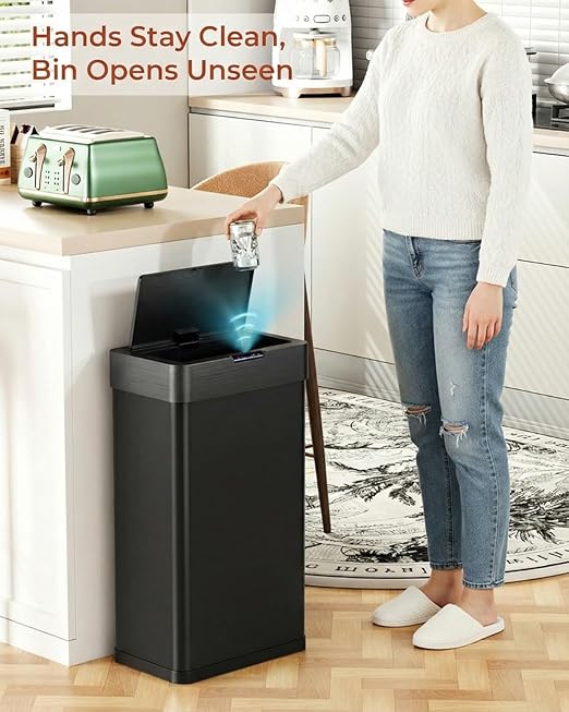 TLSUNNY 18.5 Gallon Motion Sensor Trash Can,Touchless Automatic Garbage Can,Brushed Stainless Steel Smart Bin,with Bag Holder,Soft Close Lid,for Kitchen,Office,RV,Bedroom,Living Room (Black, 70L)