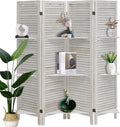4 Panel Room Divider with Shelves, Room Dividers and Folding Privacy Screens, Folding Room Dividers 4 Panel, White Room Divider with 3 Display Shelves for Home Office (White)